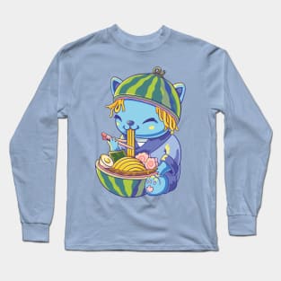 Chibi cat eat ramen Long Sleeve T-Shirt